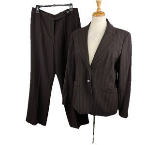 Ann Klein Suit Set Sz 14P Brown Pin Stripe Blazer and Lined Pants Trousers